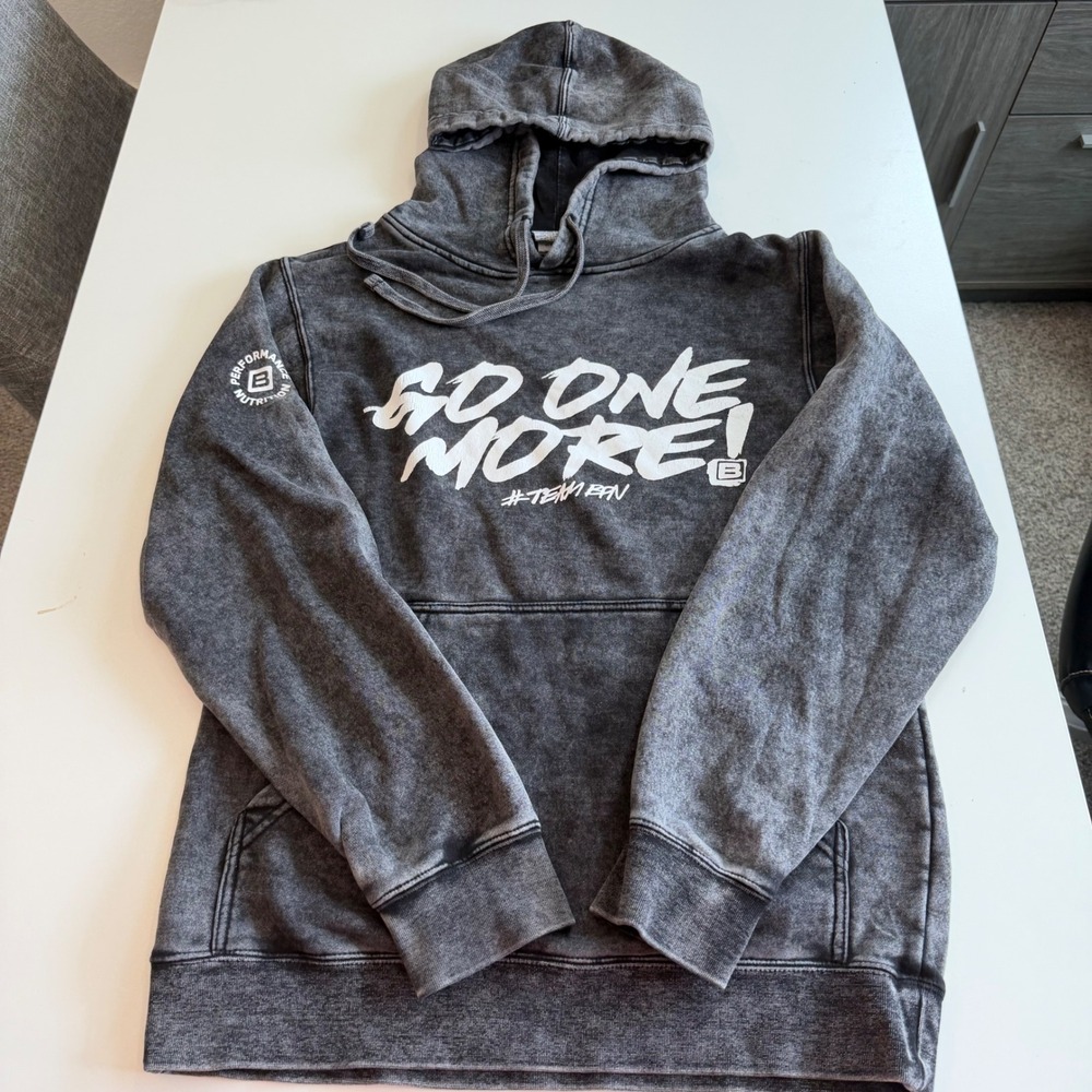 BPN Bare Performance Nutrition Go One More Hoodie Mens Small Gray Mineral Wash